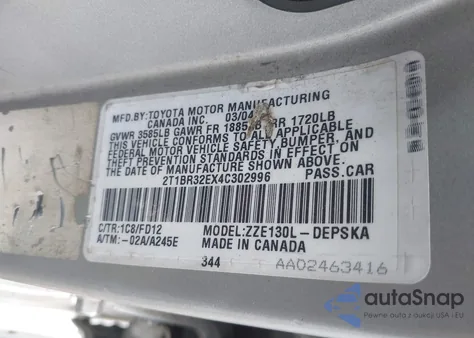 2004 Toyota Corolla S from USA, damaged, VIN 2T1BR32EX4C302996